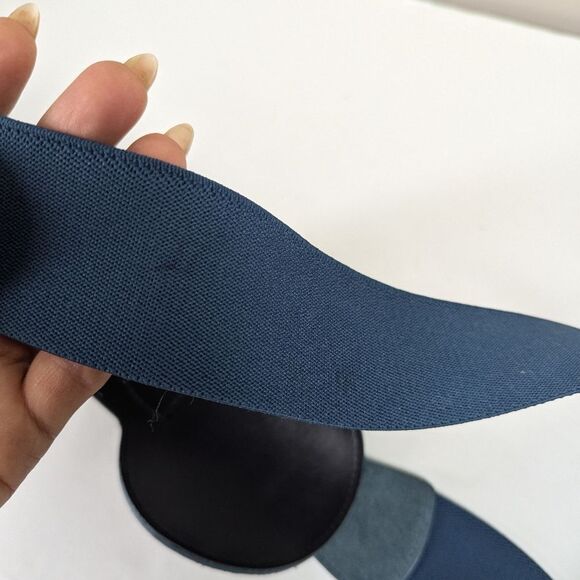Vintage Blue Suede & Elastic Belt – Gold Snake Buckle – 31.5” Waist - Picture 6 of 7